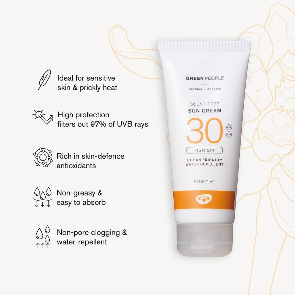 Green People SCENT FREE SUN CREAM SPF30 with information points