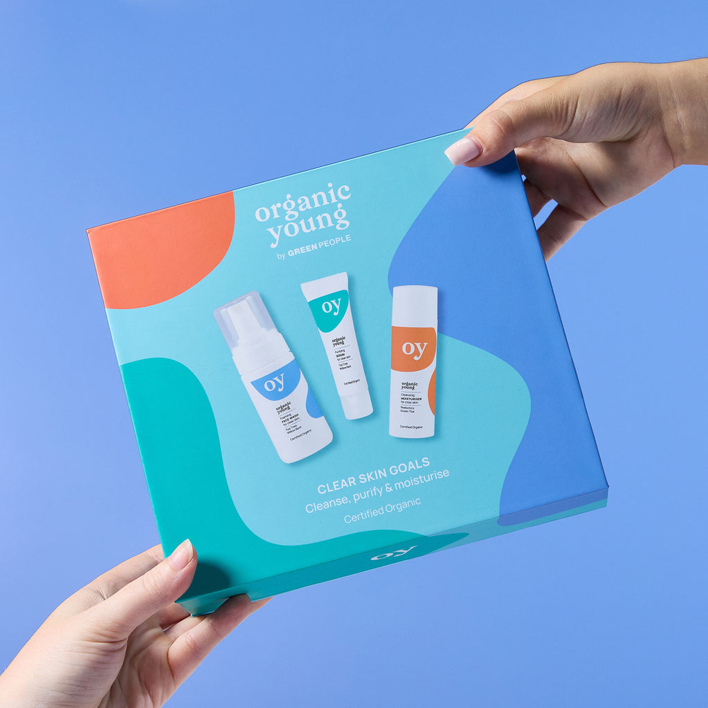 oy skin goals teenage skincare gift set being passed between people