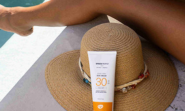 banner for sun cream for sensitive skin category featuring sun cream by pool